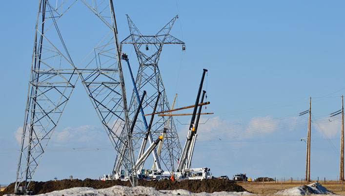 high tension power lines construction